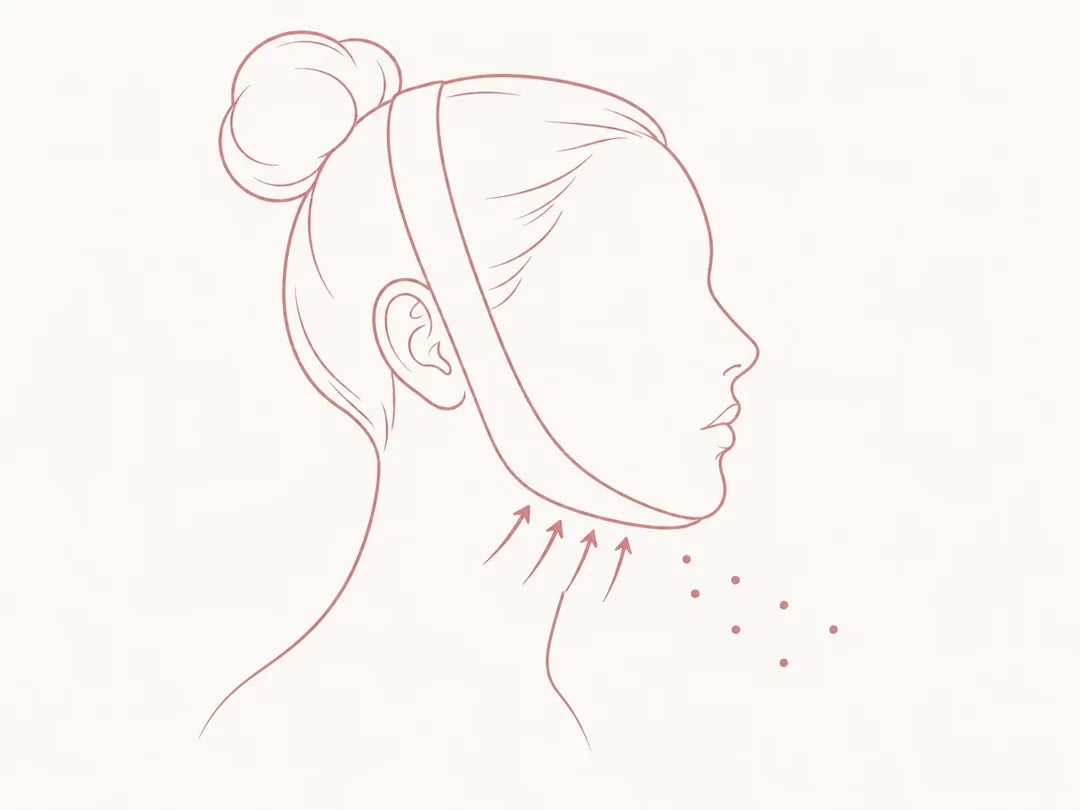 Line illustration showing gentle pressure along the jaw and fluid moving out of the area